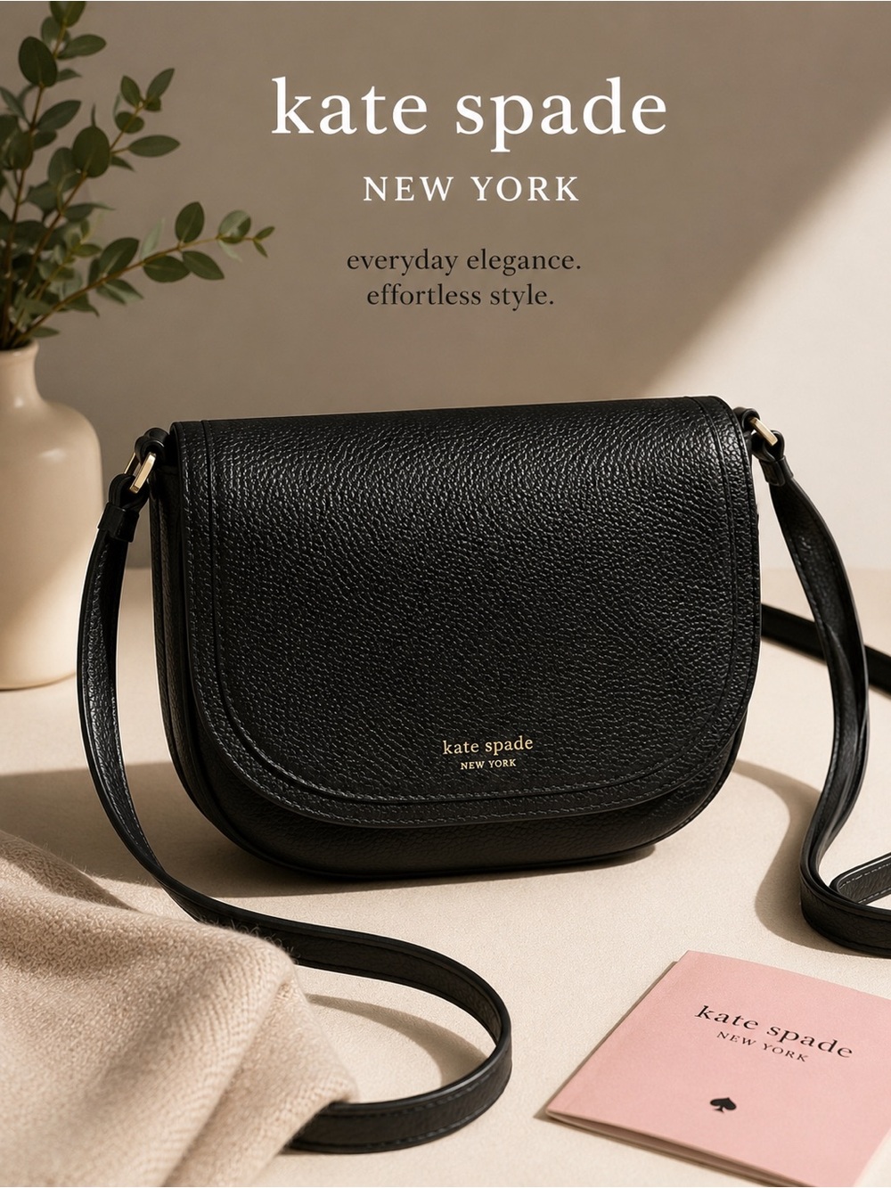 kate spade Black Pebbled Leather Saddle Crossbody